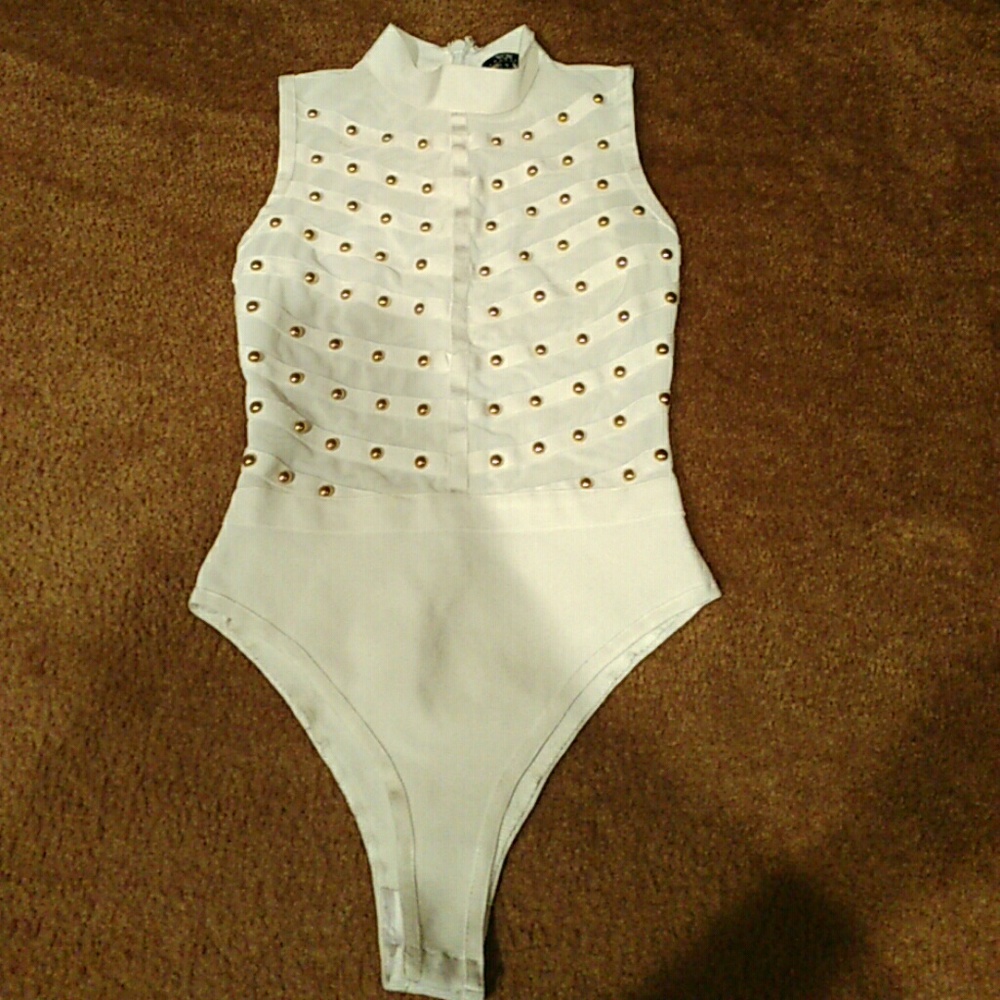White Body Suit w/gold detail studs-offer accepted